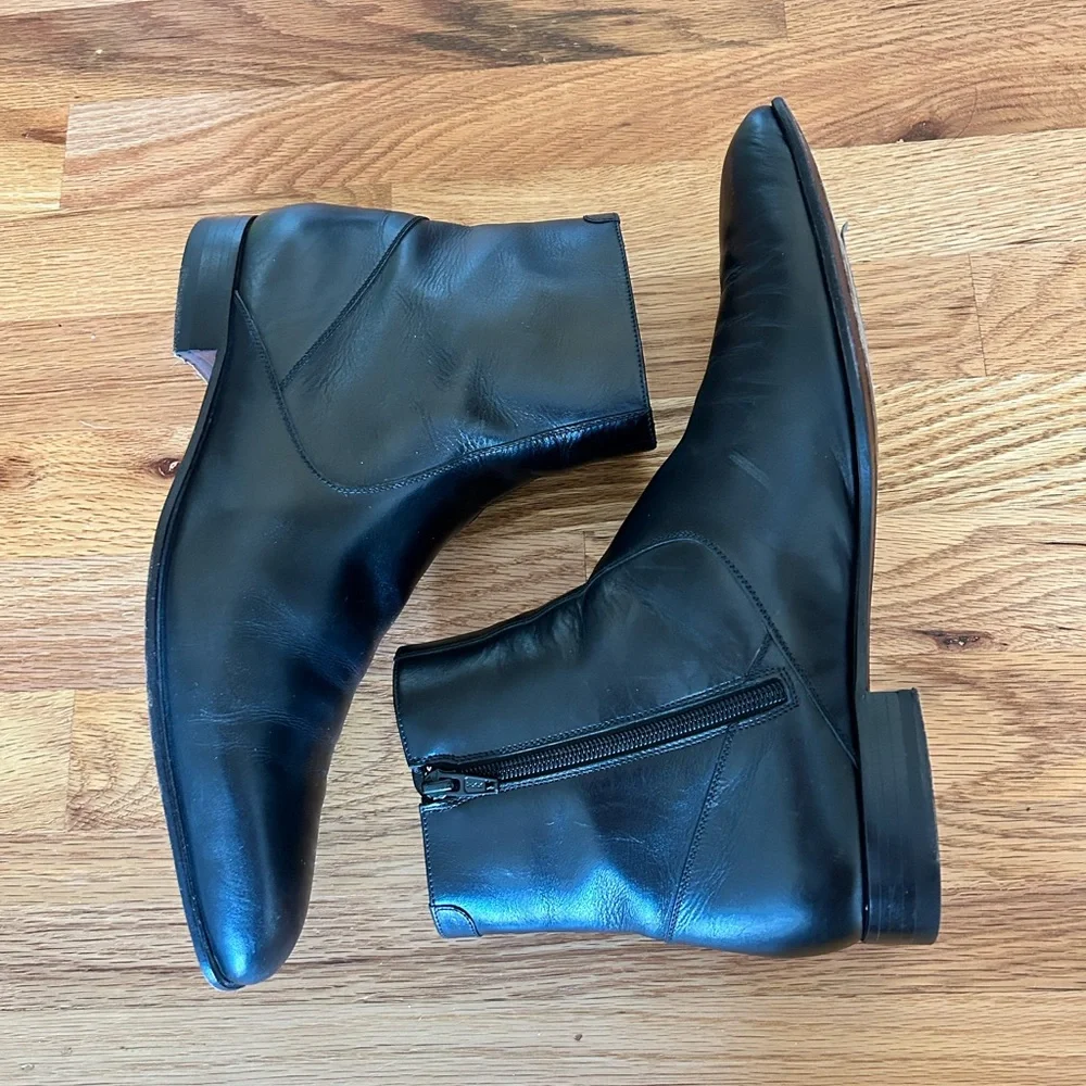 Men's A. Testoni Black Leather Side-Zip Ankle Boots size 9